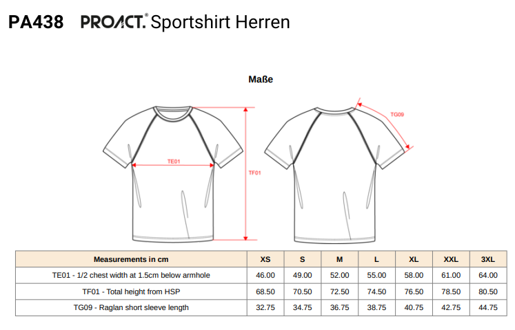Größentabelle Herrenshirt PA438